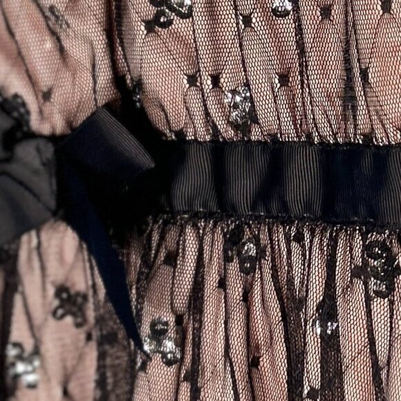 Harajuka Mini SZ 14/16 Pink & Black Sheer Mesh Sequin Dress Party Formal Wedding - Picture 7 of 10